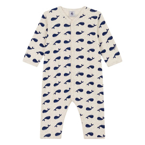 Petit Bateau - Pijama de algodón orgánico sin pie con ballenas | Gris oscuro beis