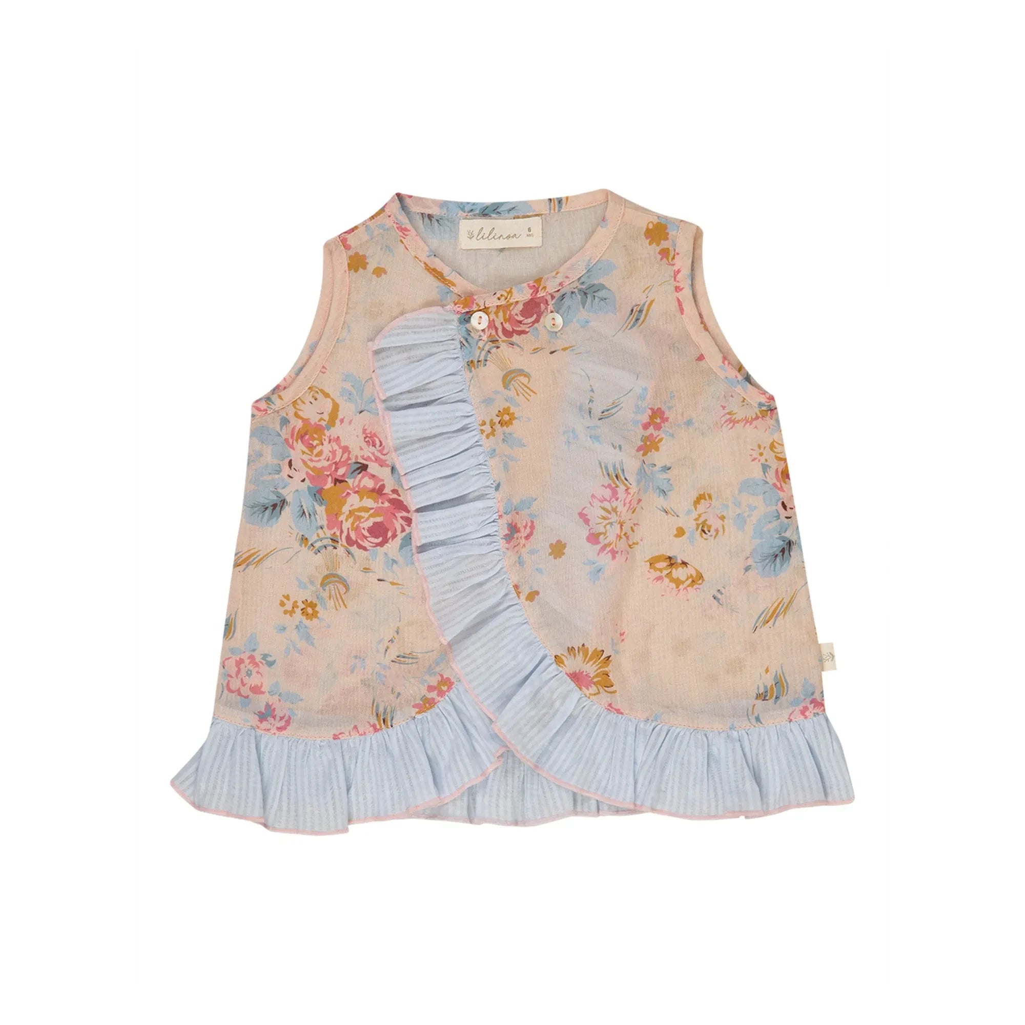Lilinoa - Top de Voile de Algodón con Volantes y Estampado Floral | Melocotón
