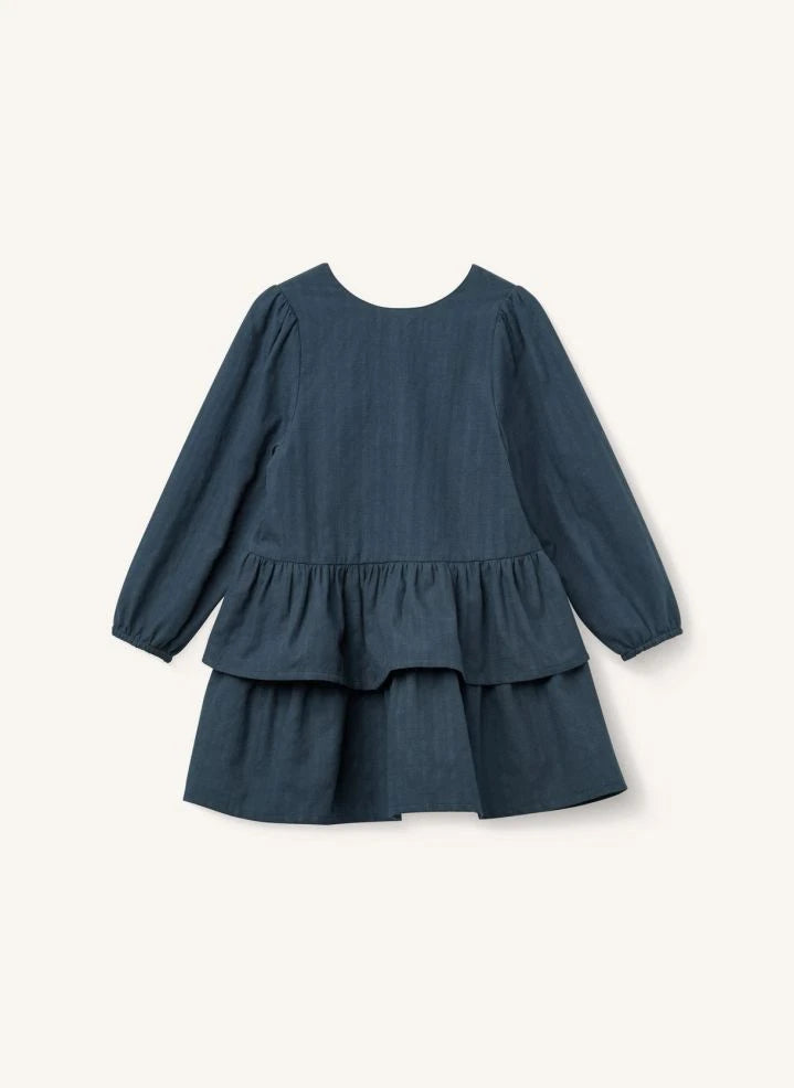 Copenhagen Colors - Vestido con volantes y lazo de algodón orgánico | Azul marino