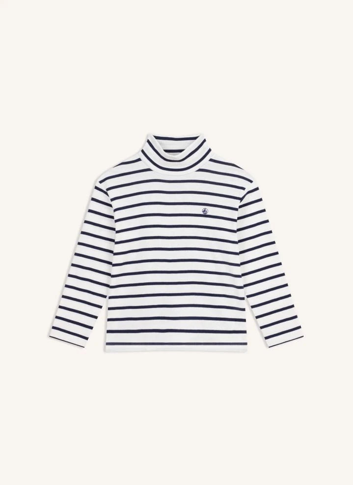 Petit Bateau - Cuello cisne de rayas en algodón orgánico | Blanco