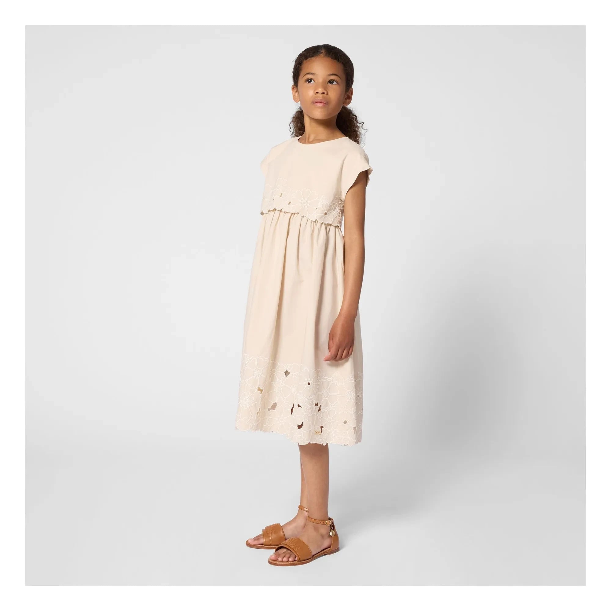 Chloé - Vestido de algodón orgánico bordado | Rosa empolvado