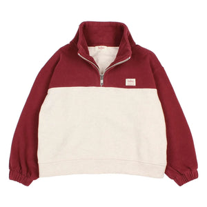 Búho - Sudadera con cuello tipo camionero de dos tonos | Burdeos
