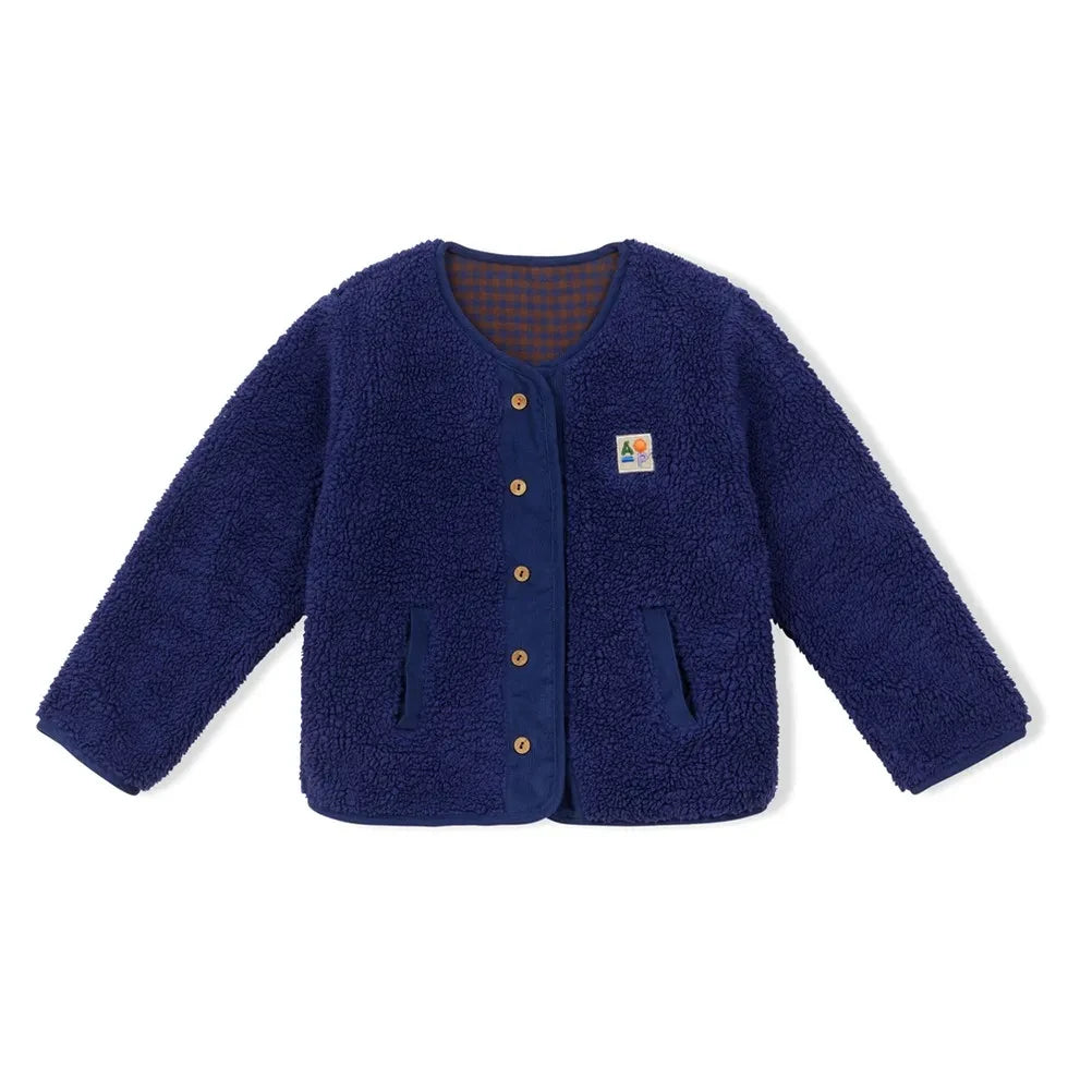 Arsène et Les Pipelettes - Chaqueta reversible de cuadros estilo sherpa de algodón orgánico | Azul marino