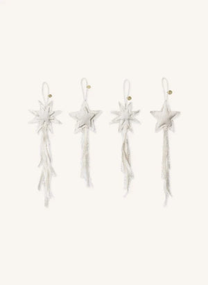 Ferm Living - Adornos de árbol de algodón Vela Star - Set de 4 | Blanco