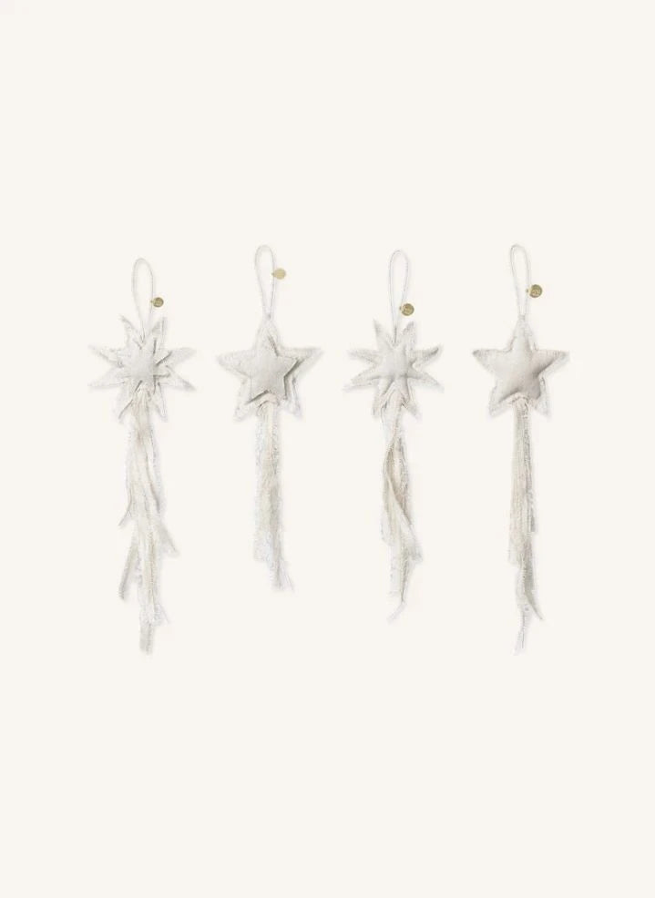 Ferm Living - Adornos de árbol de algodón Vela Star - Set de 4 | Blanco