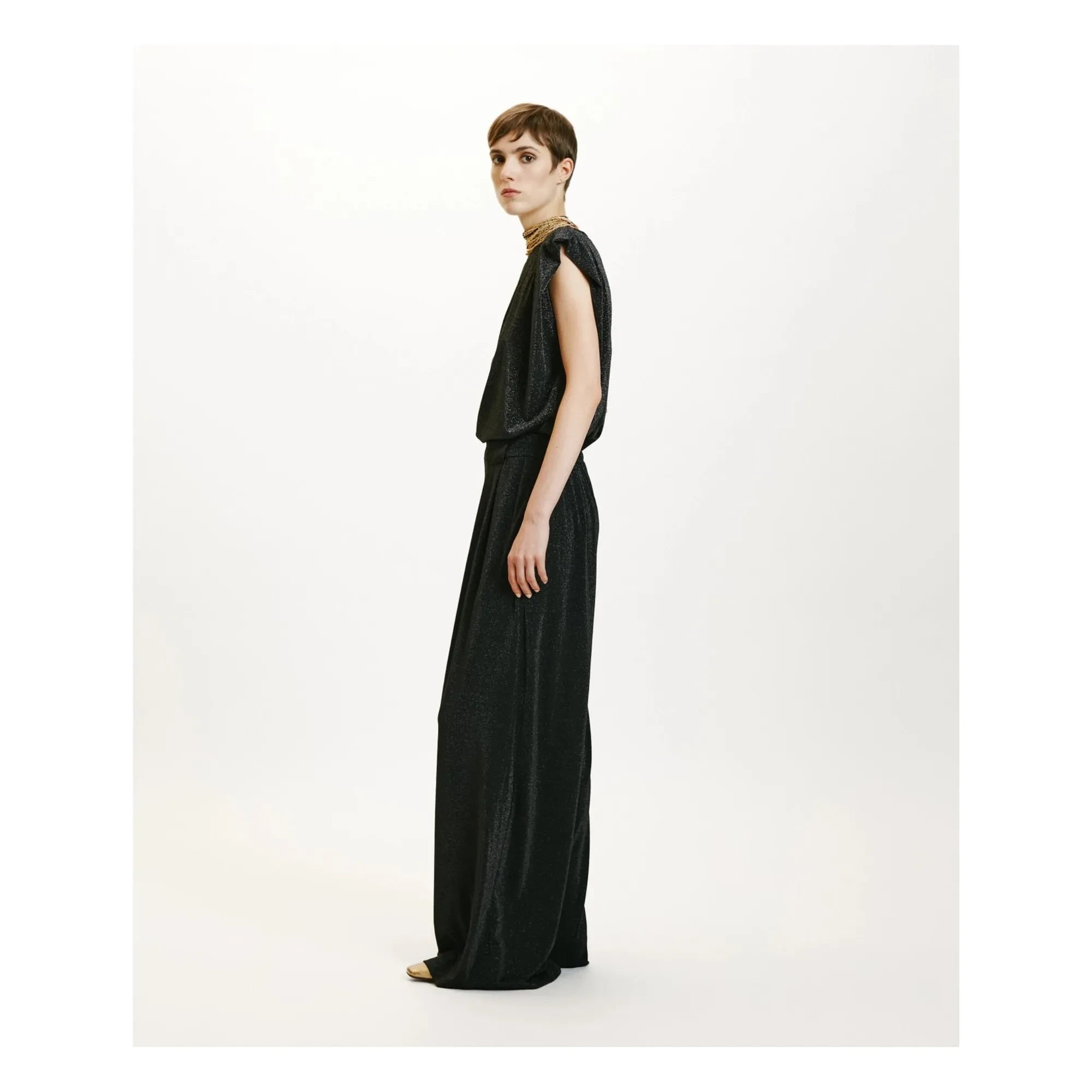 Momoni - Pantalones metálicos Aspen | Gris plateado