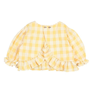 Búho - Blusa de seersucker de cuadros vichy de 3/4 | Amarillo