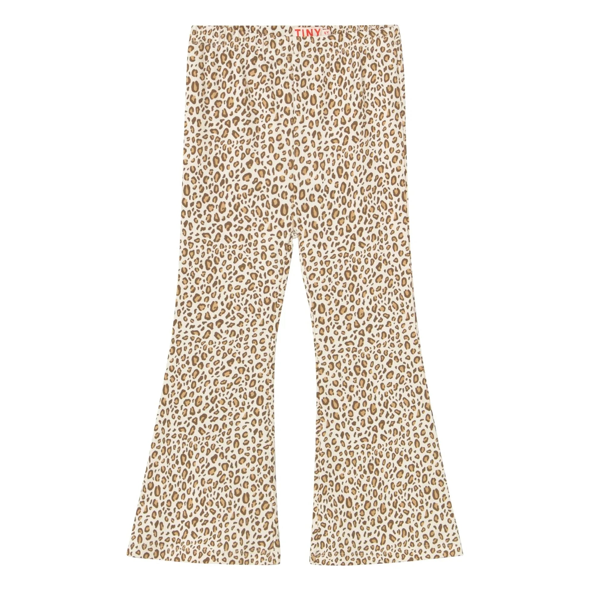 Tinycottons - Pantalón Acampanado de Canalé de Leopardo de Algodón Orgánico | Beige