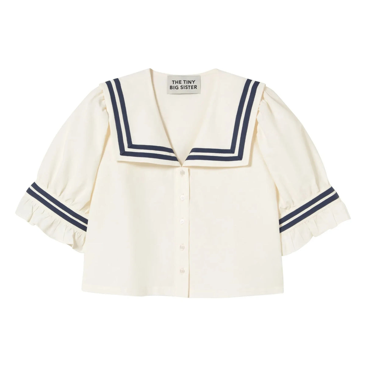 The Tiny Big Sister - Blusa de lino y algodón con volantes | Blanco roto