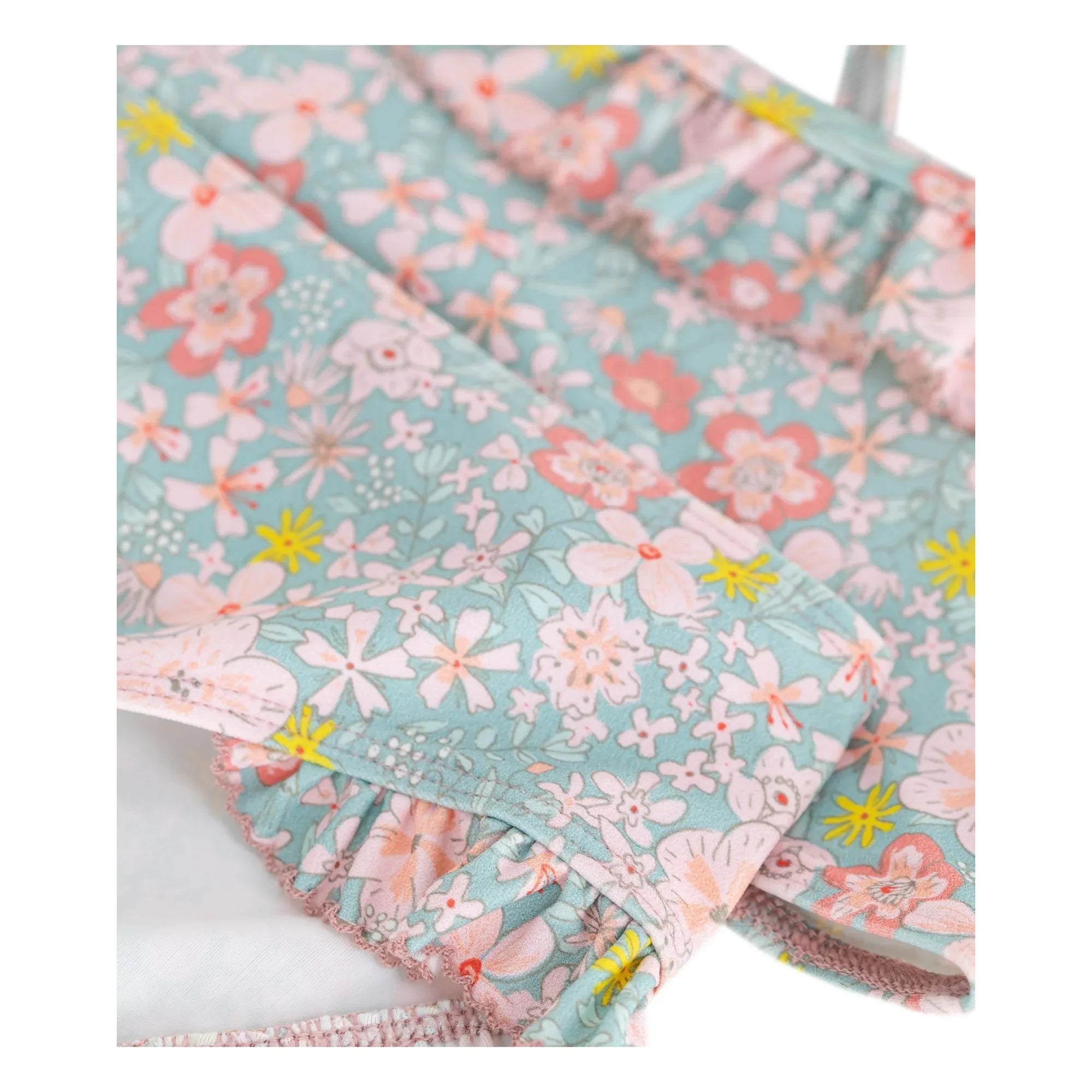 Petit Bateau - Bañador de 2 piezas con volantes y flores | Gris azulado