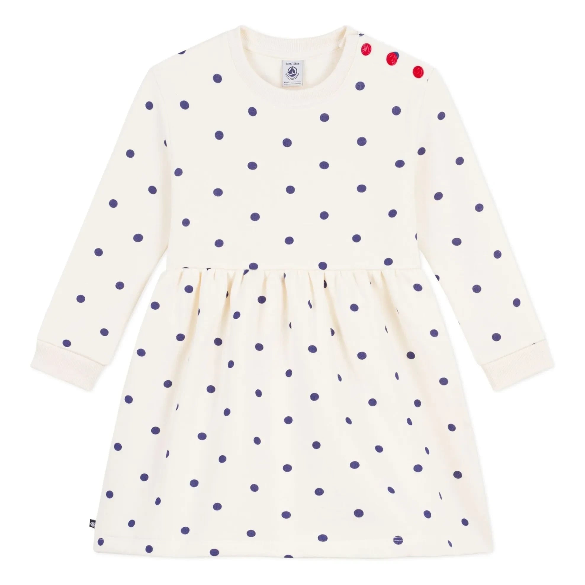 Petit Bateau - Vestido de lunares de algodón orgánico perchado | Crudo