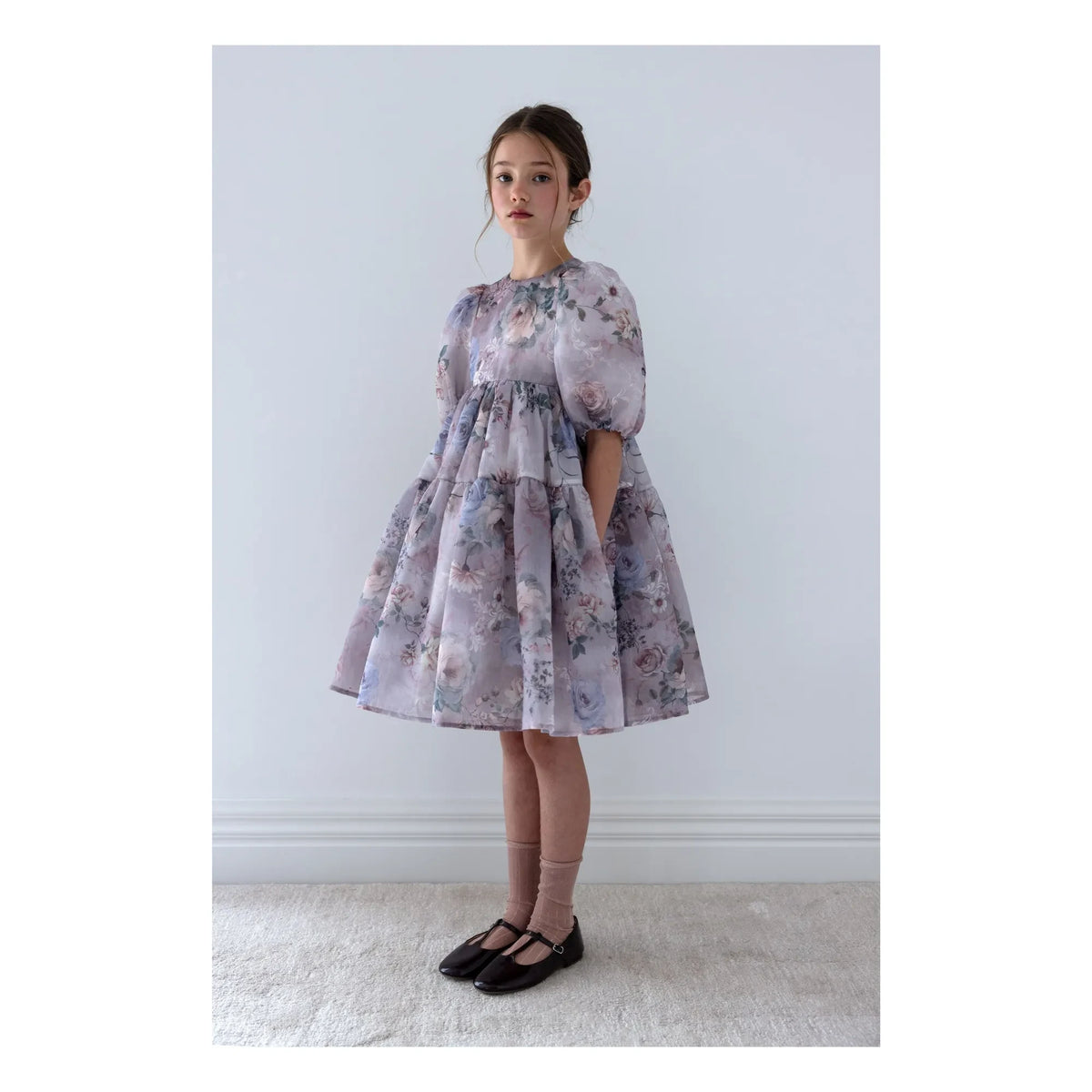 petite Amalie - Vestido de organza con mangas globo y estampado floral | Lavanda