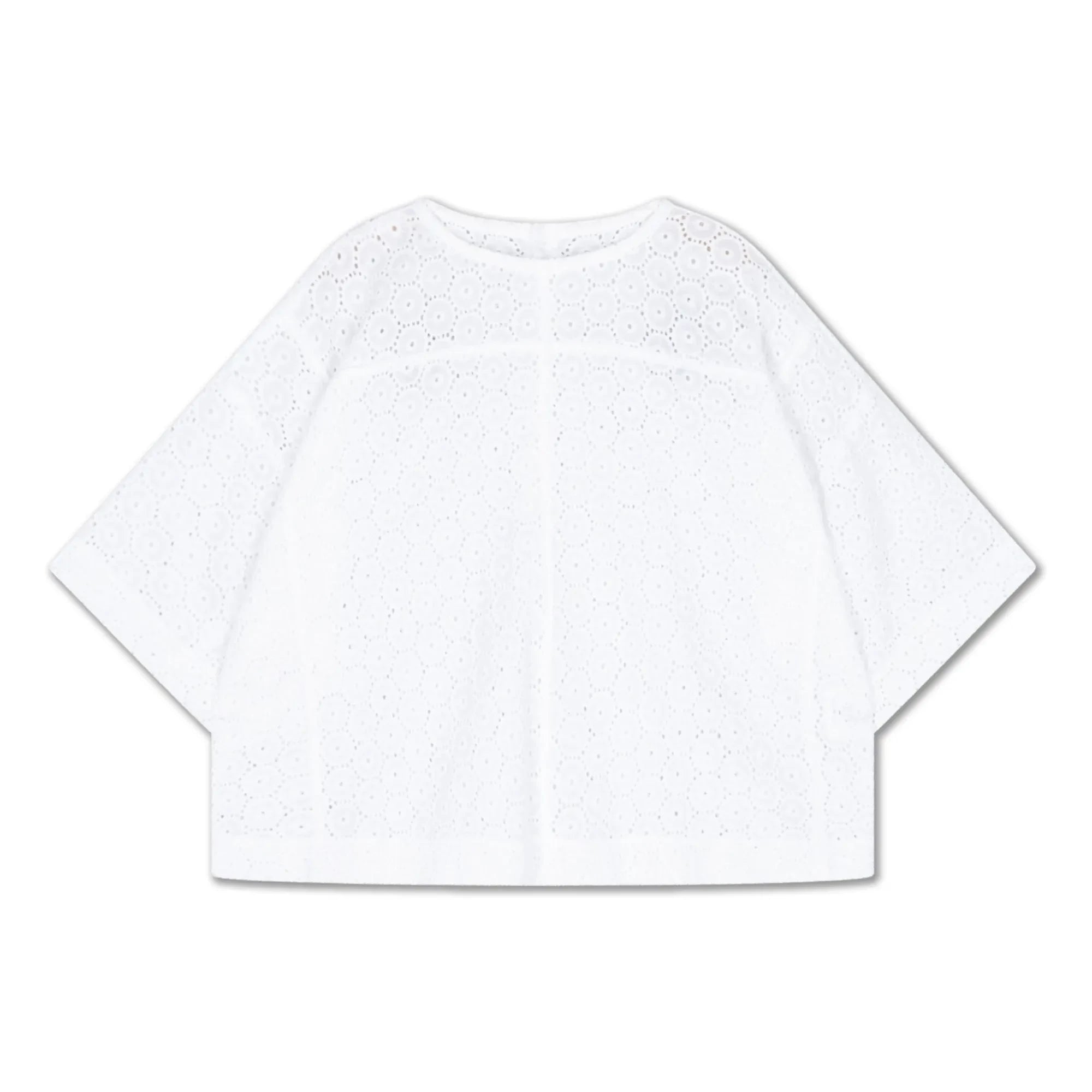Repose AMS - Blusa con botones en la espalda de algodón orgánico Anglaise bordado | Blanco