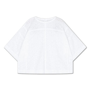 Repose AMS - Blusa con botones en la espalda de algodón orgánico Anglaise bordado | Blanco