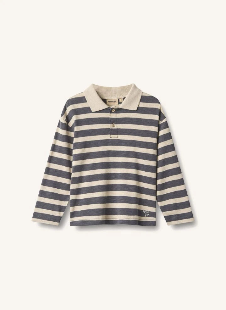 Wheat - Fred polo de algodón orgánico a rayas | Gris azul