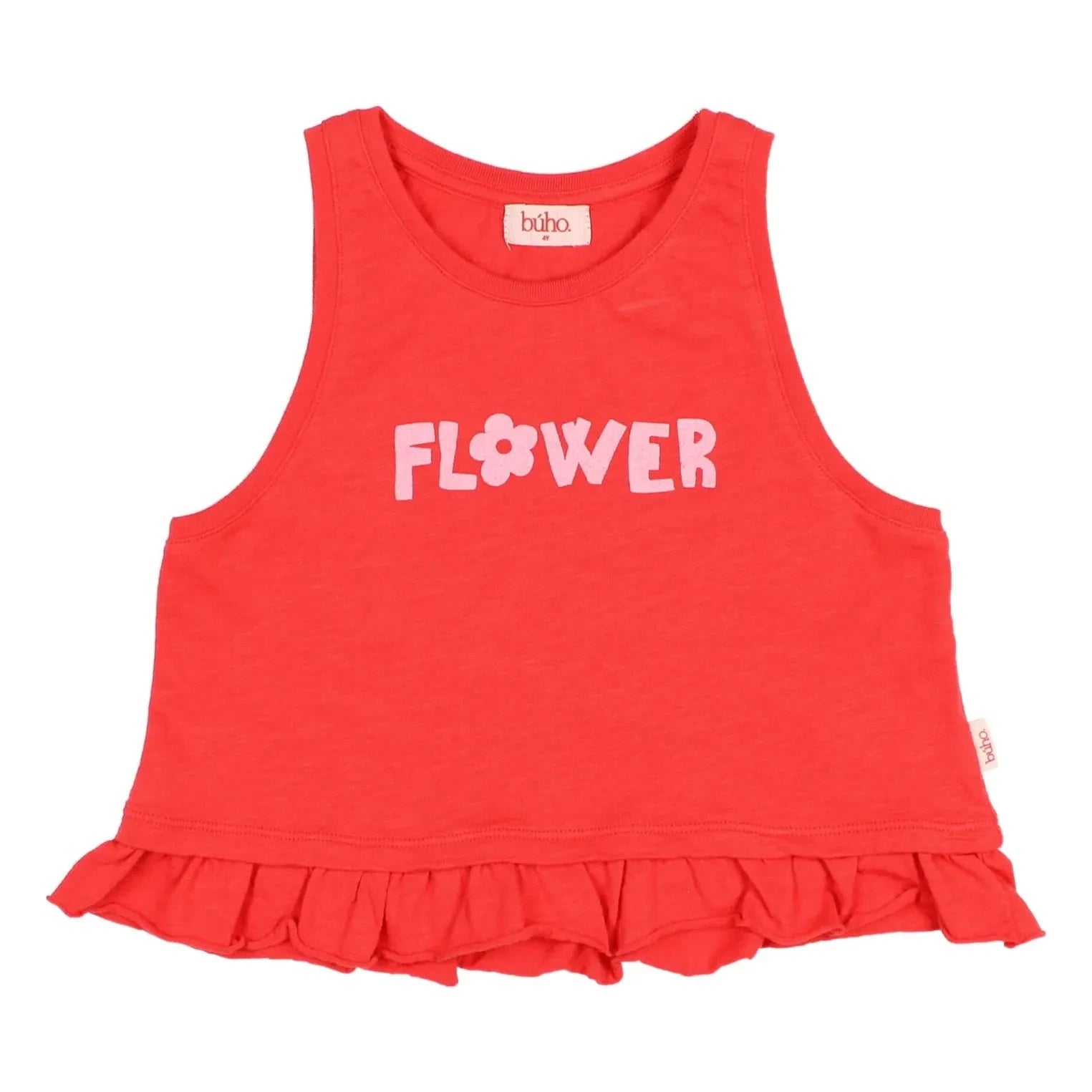 Búho - Blusa Volante con Flores Algodón Orgánico | Rojo