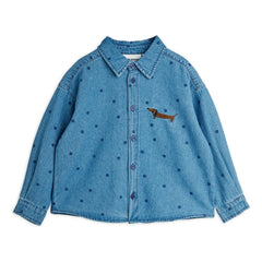 Mini Rodini - Camisa vaquera de lunares de algodón orgánico | Azul