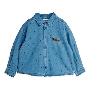 Mini Rodini - Camisa vaquera de lunares de algodón orgánico | Azul