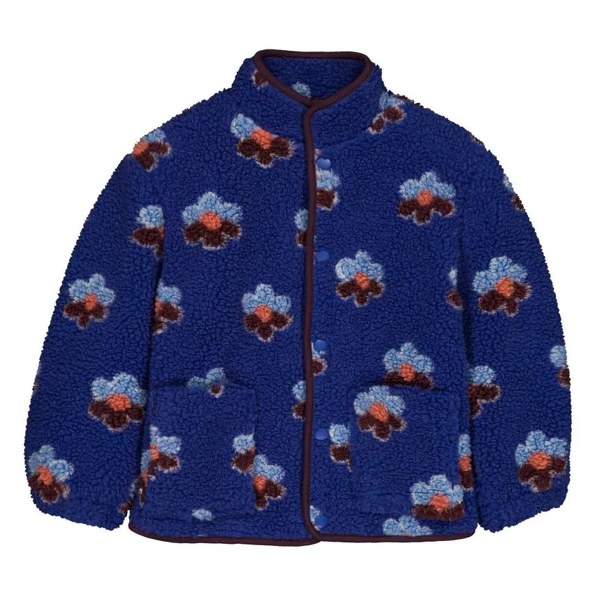 Hola Simone - Chaqueta Estilo Oso Sherpa Floreado | Azul