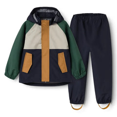 Liewood - Pedia Set impermeable de fibra reciclada con bloques de color | Verde oscuro
