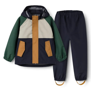 Liewood - Pedia Set impermeable de fibra reciclada con bloques de color | Verde oscuro