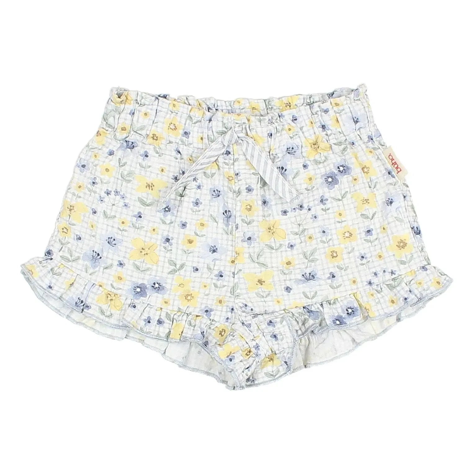 Búho - Pantalón corto para bebé seersucker floral | Azul claro