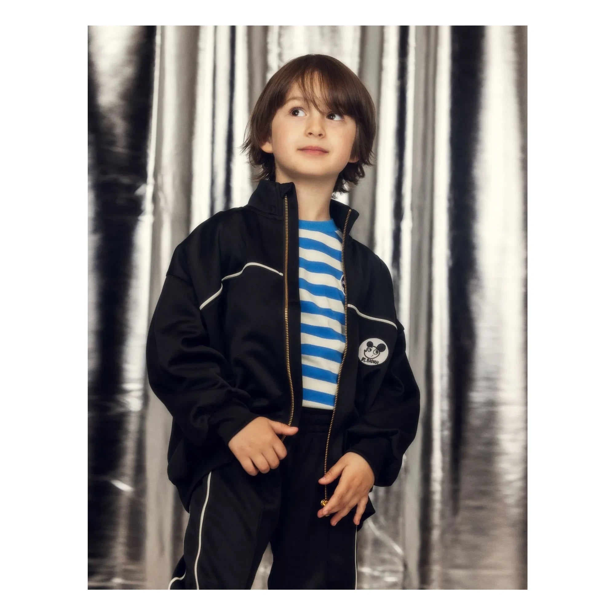 Mini Rodini - Chaqueta de chándal con parche de fibra reciclada | Negro