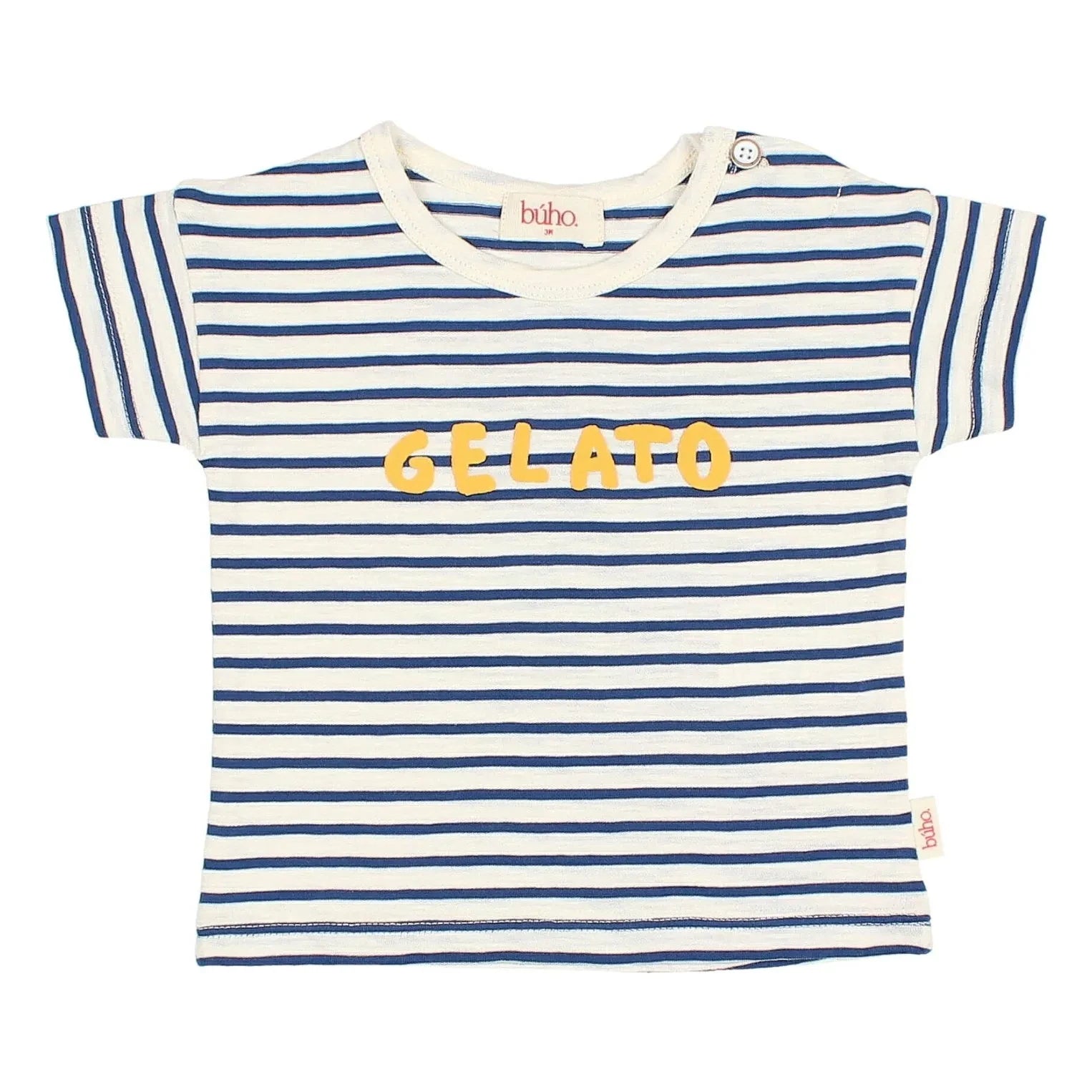 Búho - Camiseta de bebé de algodón orgánico con helado de rayas | Azul marino