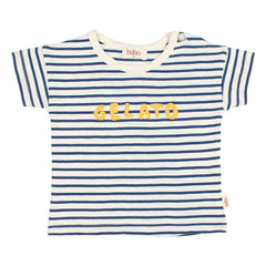 Búho - Camiseta de bebé de algodón orgánico con helado de rayas | Azul marino