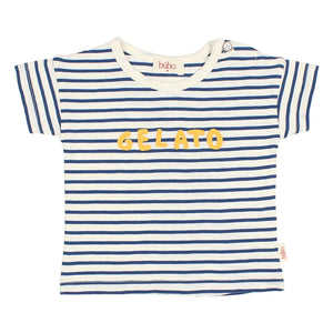 Búho - Camiseta de bebé de algodón orgánico con helado de rayas | Azul marino