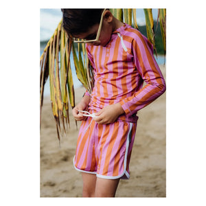 Beach & Bandits - Bañador tipo bóxer con protección UV y rayas Aloha de fibras recicladas | Rosa