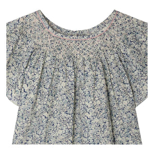 Bonpoint - Blusa Nella Fleurie de algodón orgánico con fruncido | Azul Prusia