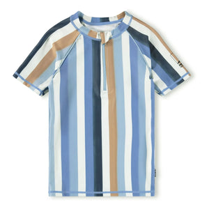 Molo - Noble SS Camiseta de Manga Corta con Rayas y Protección UV, Fibras Recicladas | Azul