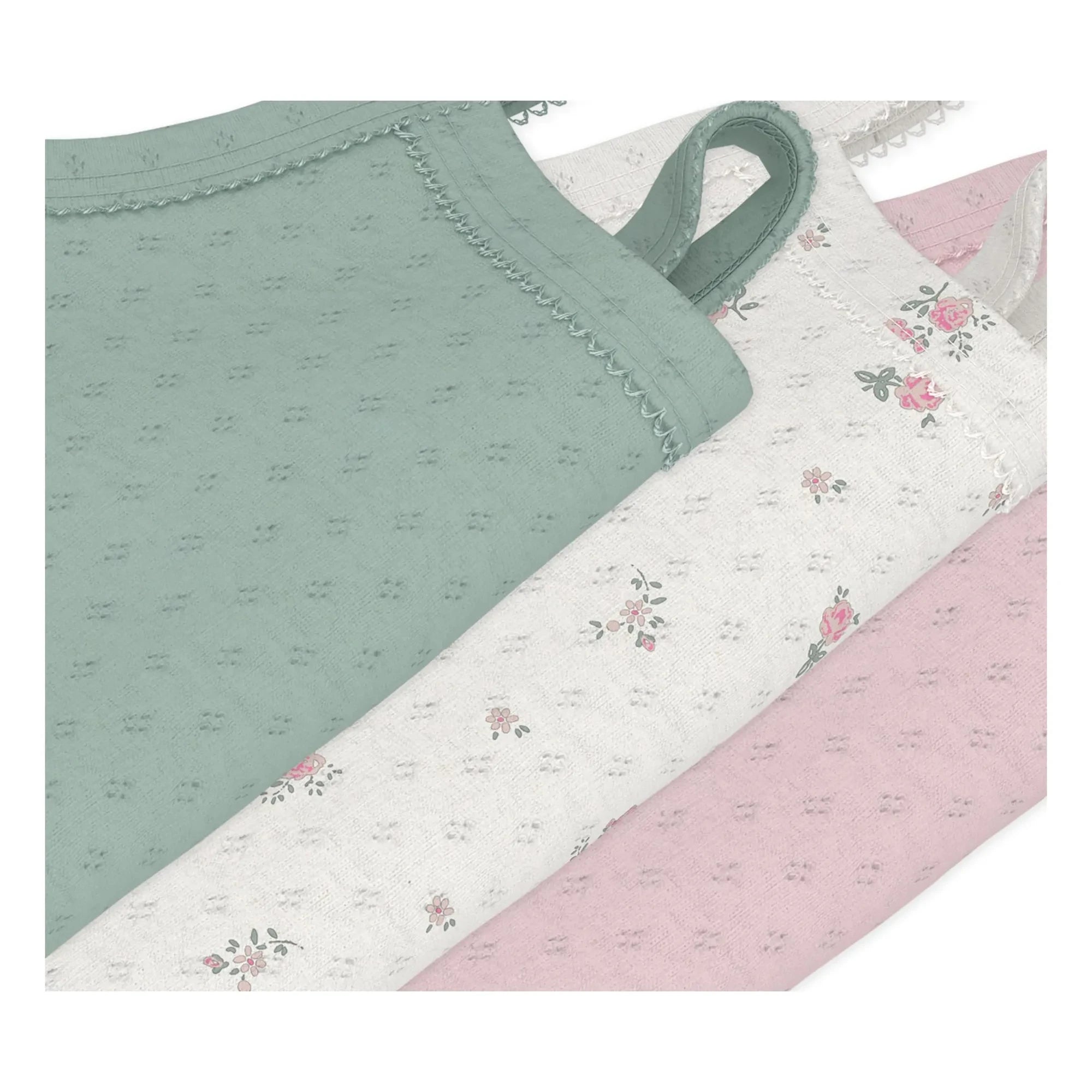 Petit Bateau - Conjunto de 3 Bodys sin Mangas de Algodón Orgánico con Calado y Estampado Floral | Rosa
