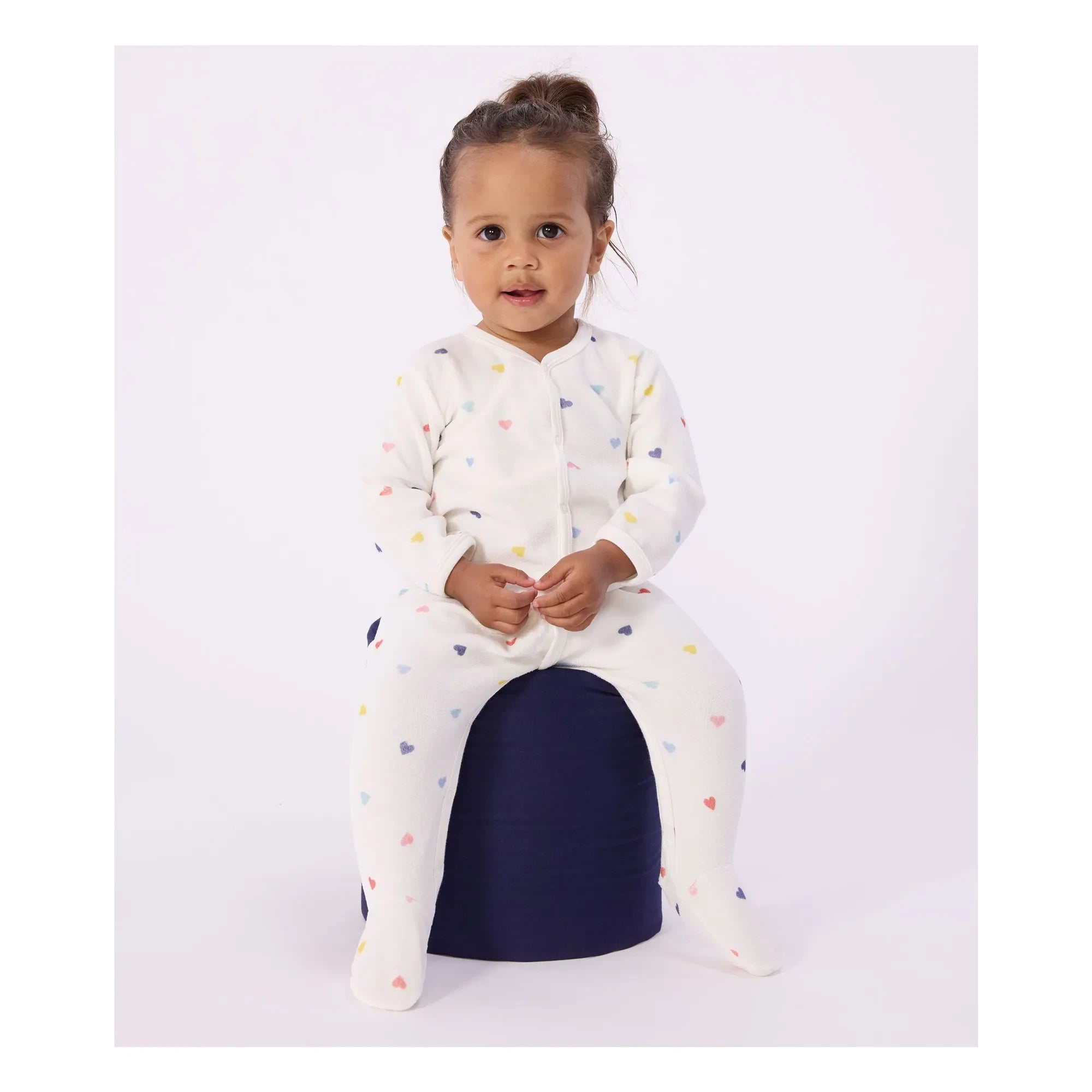 Petit Bateau - Pijama de terciopelo con corazones | Blanco