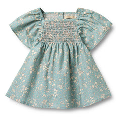 Wheat - Vestido de bebé de algodón orgánico Elva Fleurie | Azul claro