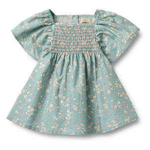 Wheat - Vestido de bebé de algodón orgánico Elva Fleurie | Azul claro