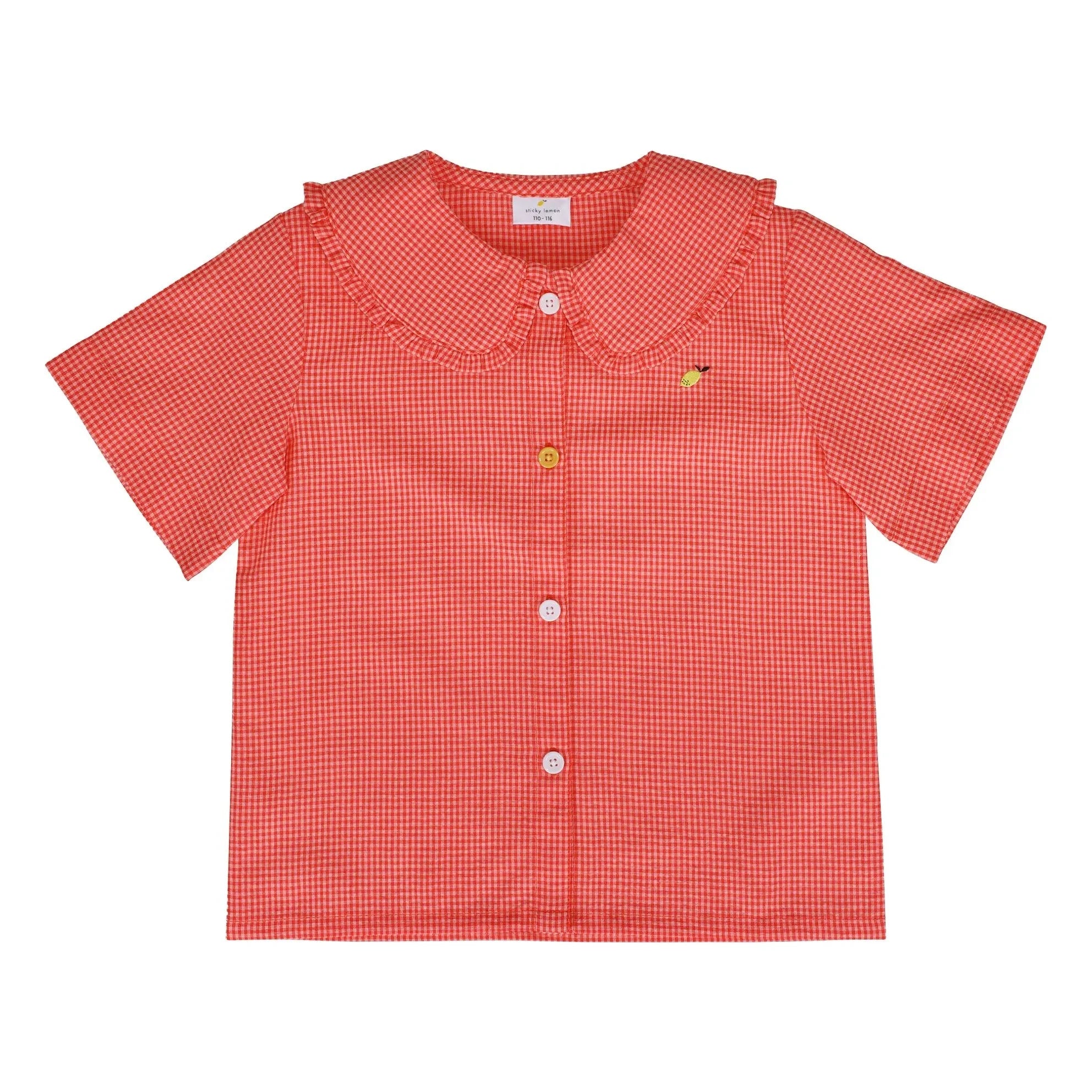 Sticky Lemon - Blusa de cuadros pequeños de limón | Coral