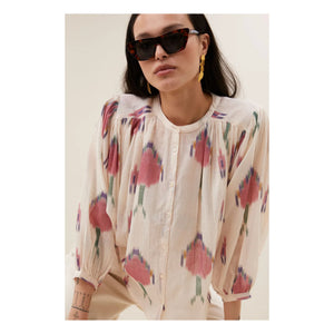 By Bar - Blusa de algodón orgánico Becky Ikat | Blanco