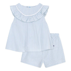 Petit Bateau - Conjunto de blusa y pantalón corto de popelín de algodón orgánico | Blanco
