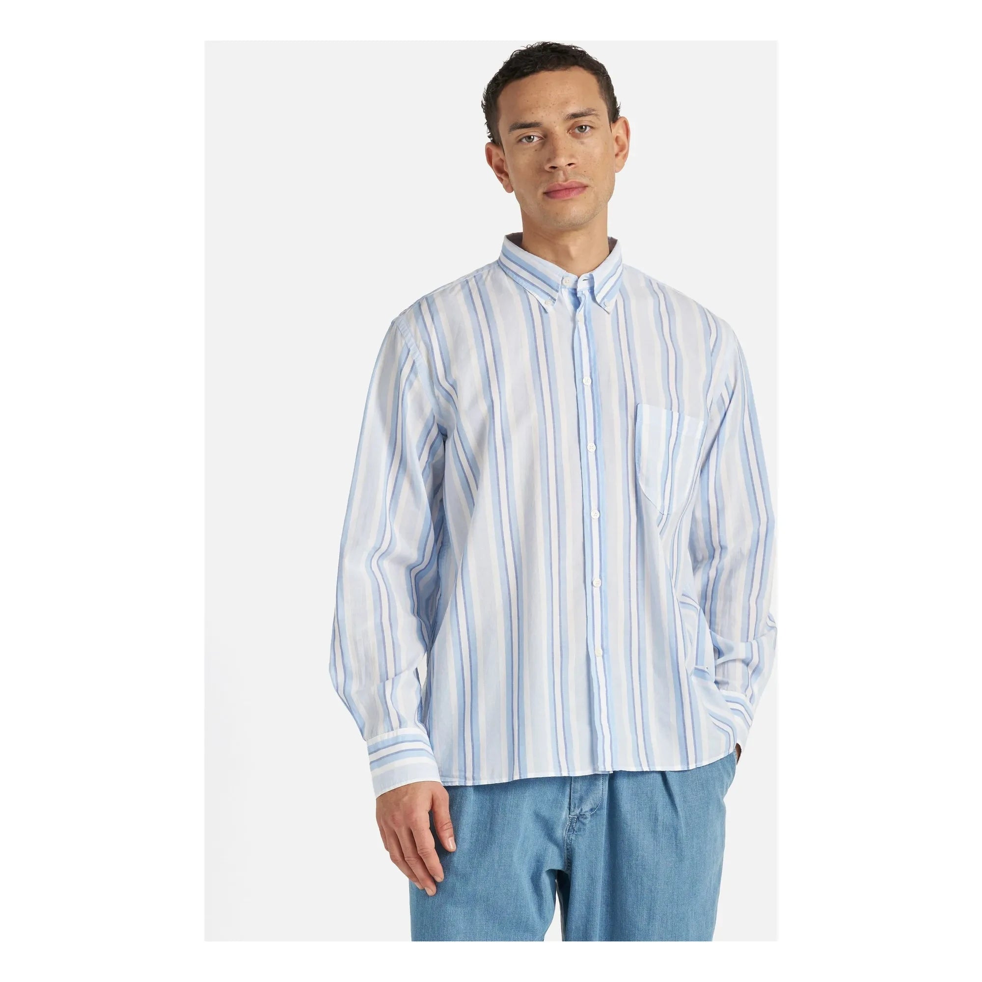 Universal Works - Camisa a rayas Lazy Day | Azul