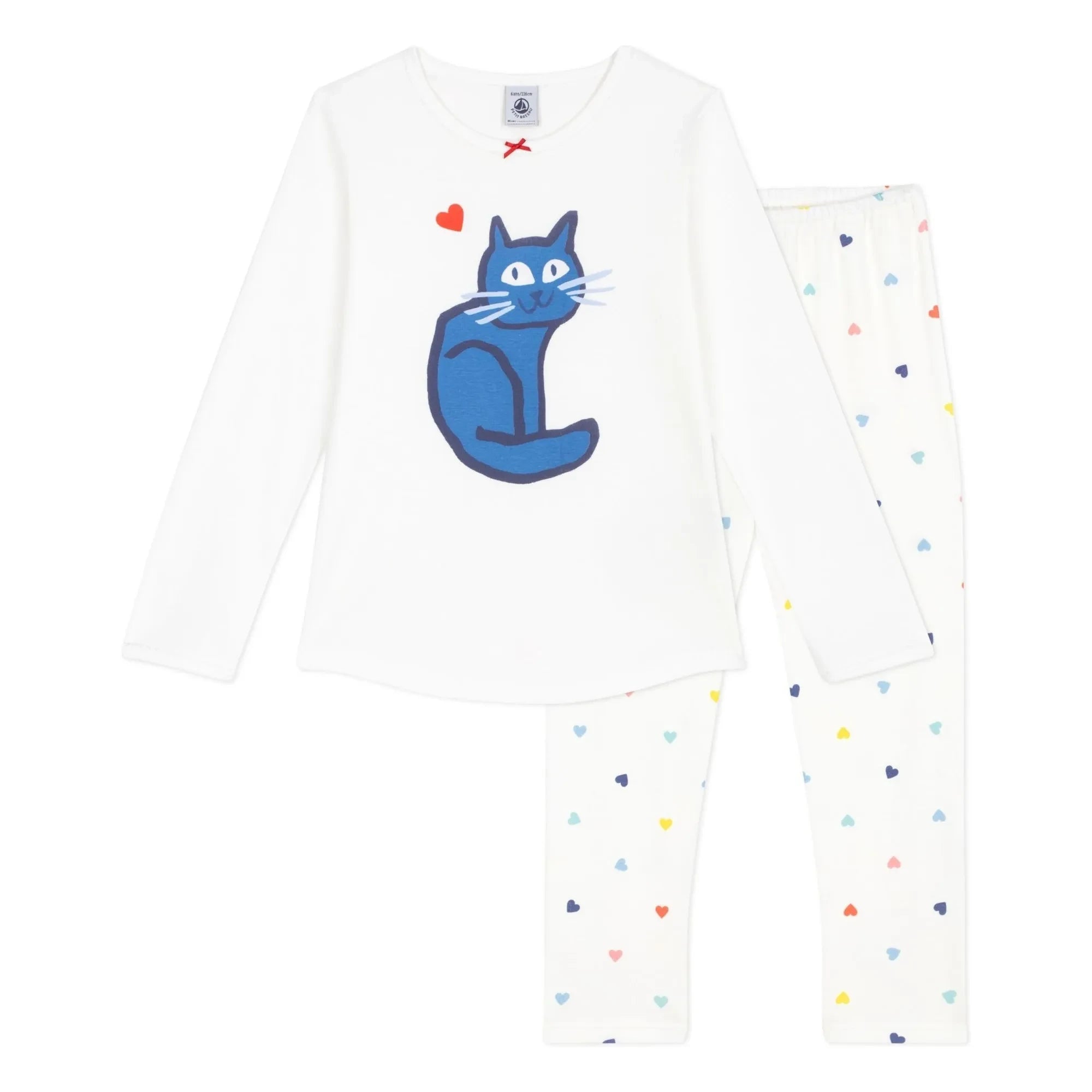 Petit Bateau - Pijama con estampado de gatos de algodón orgánico | Blanco