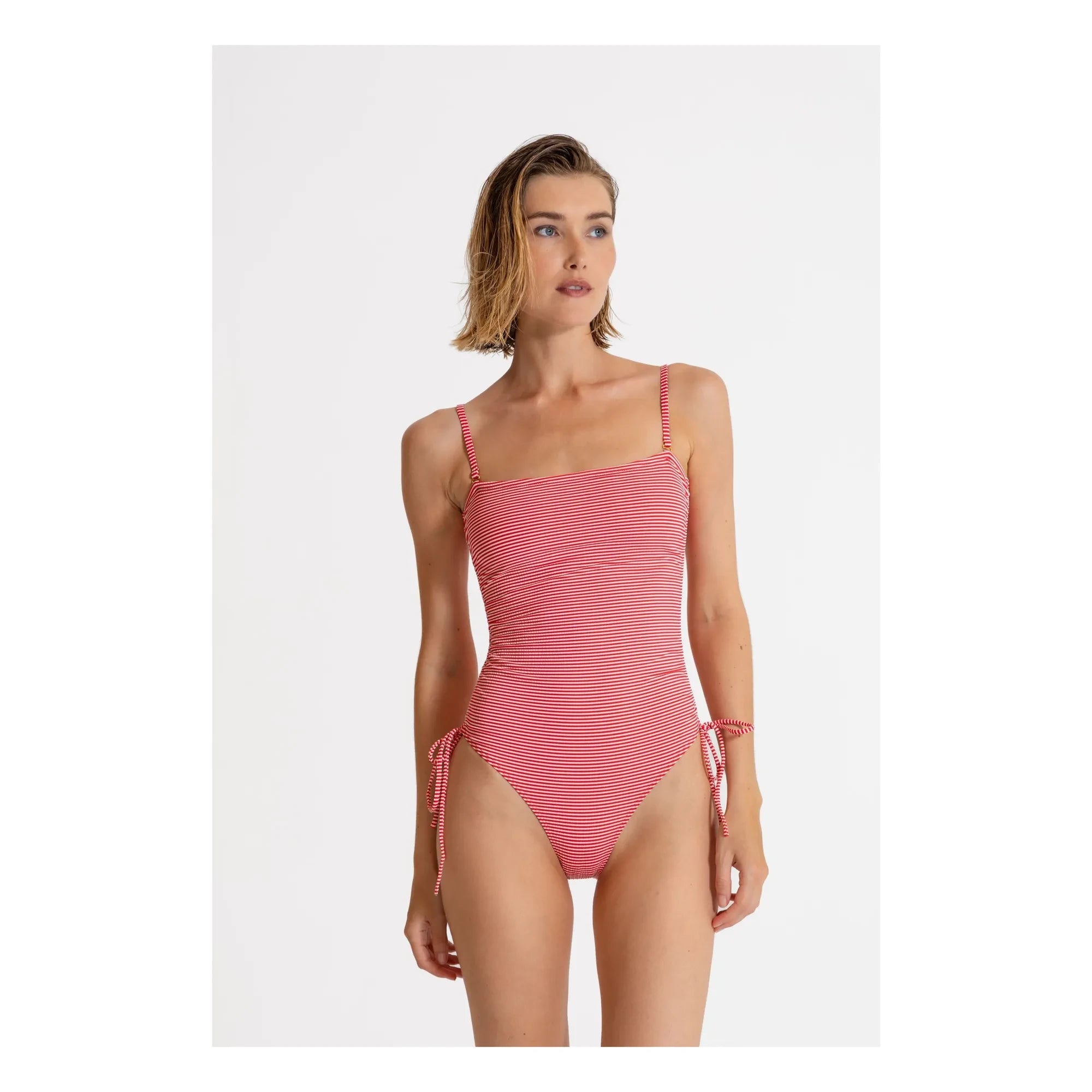 Mujer pequeña - Traje de baño a rayas Rachel | Rojo cereza