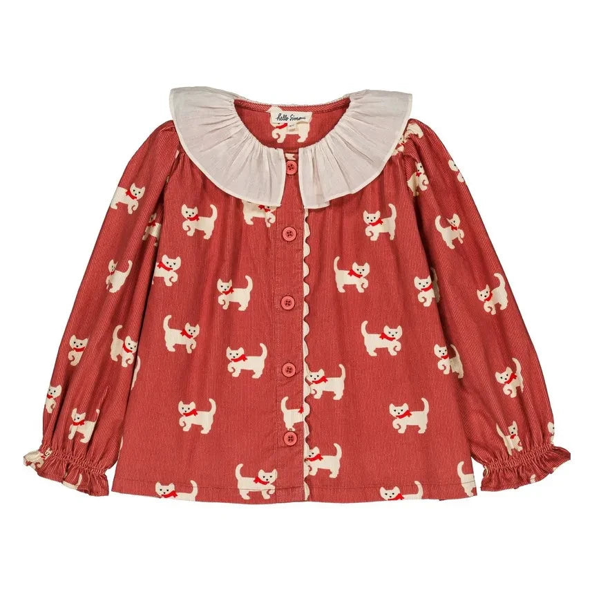 Hola, Simone - Blusa de terciopelo y pana Myrtille Cats | Rojo teja