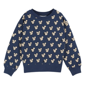 Emile et Ida - Sudadera de algodón orgánico con ardillas | Azul noche