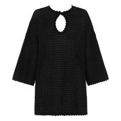 Peony - Vestido de algodón orgánico con punto inglés | Negro