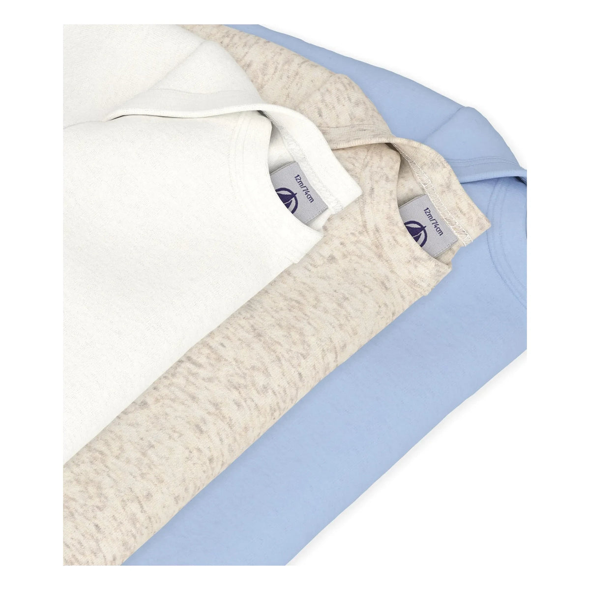 Petit Bateau - Conjunto de 3 Bodys Lisos de Algodón Orgánico | Azul