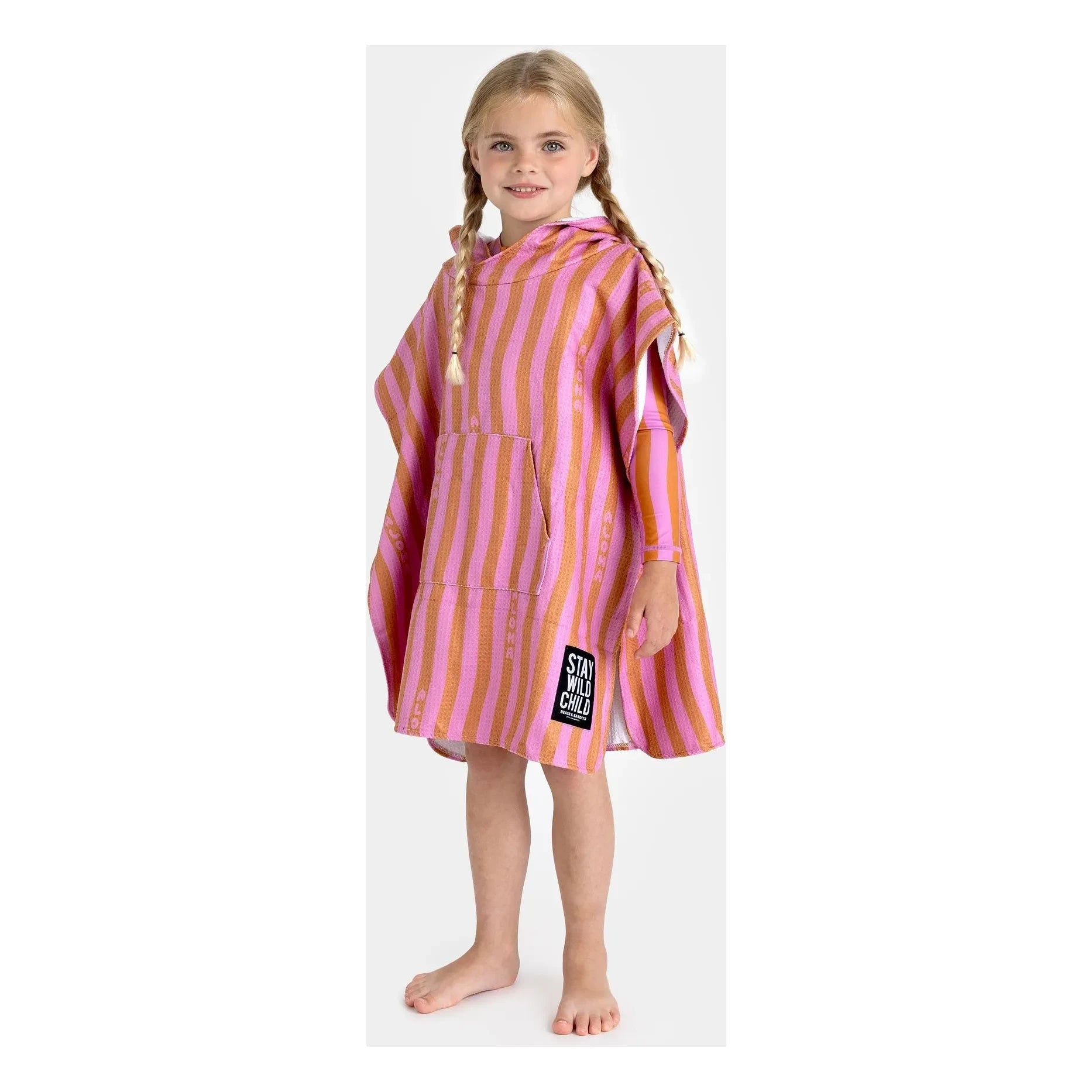 Beach & Bandits - Poncho a rayas de algodón orgánico Aloha | Rosa