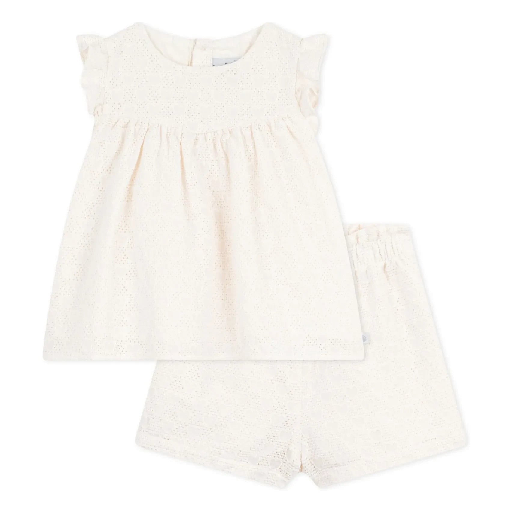 Petit Bateau - Conjunto de top y short de algodón orgánico de Broderie Anglaise | Blanco