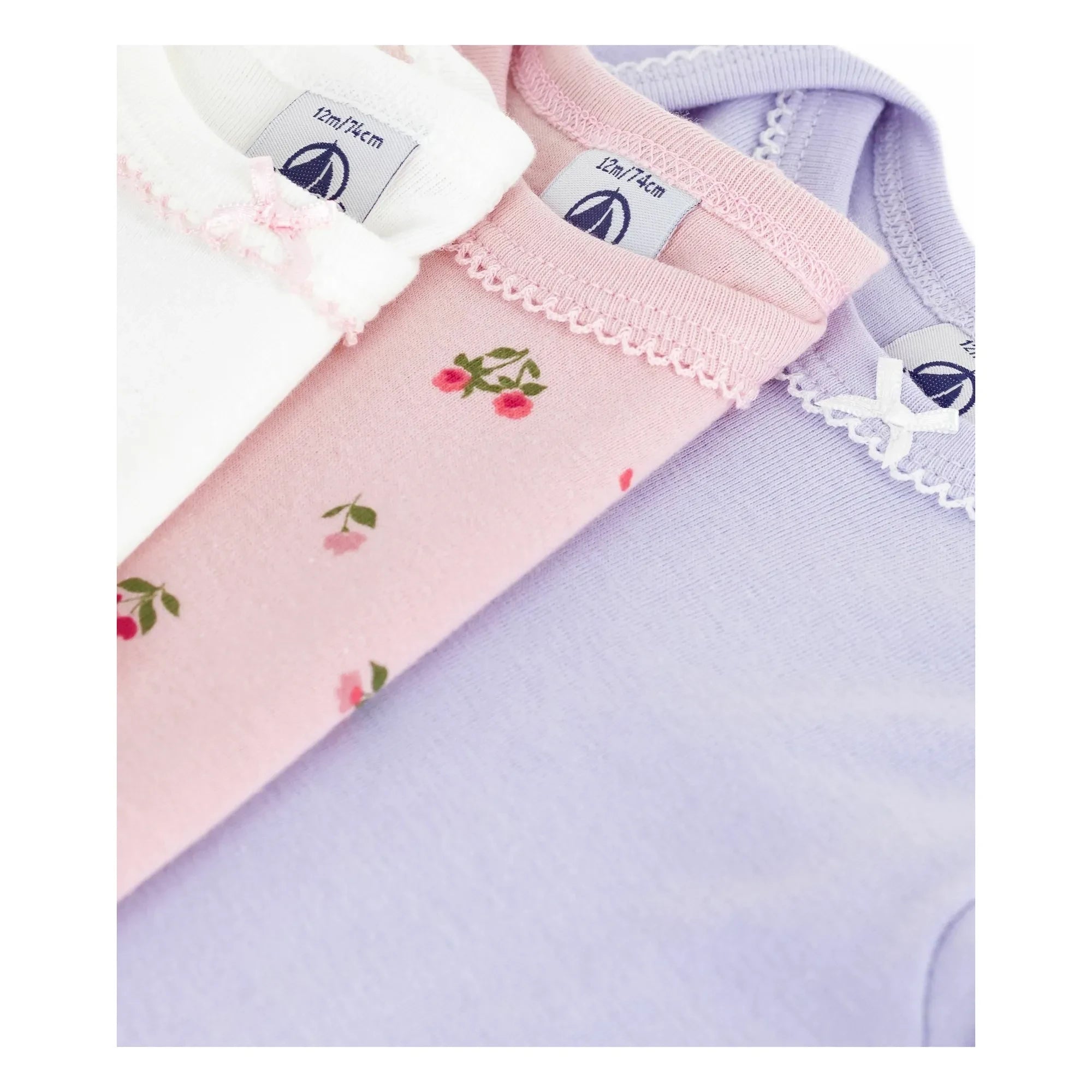 Petit Bateau - Conjunto de 3 Bodys de Algodón Orgánico Estampado Floral | Malva